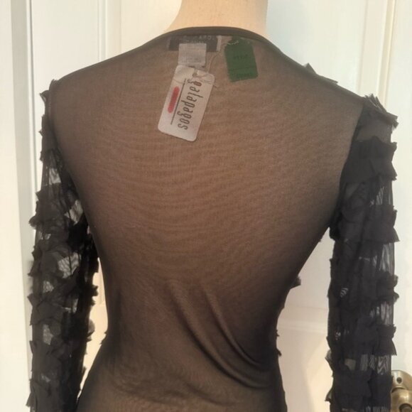 FLORA NIKROOS NEW Black Ruffled Sheer Top blouse tee long sleeve Size S USA - Picture 7 of 10